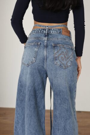 Blue Retro Casual Wide Leg Palazzo Jeans - Brand: LACARINO - Women & Kids, Baby Clothes Wholesale - Globality Store