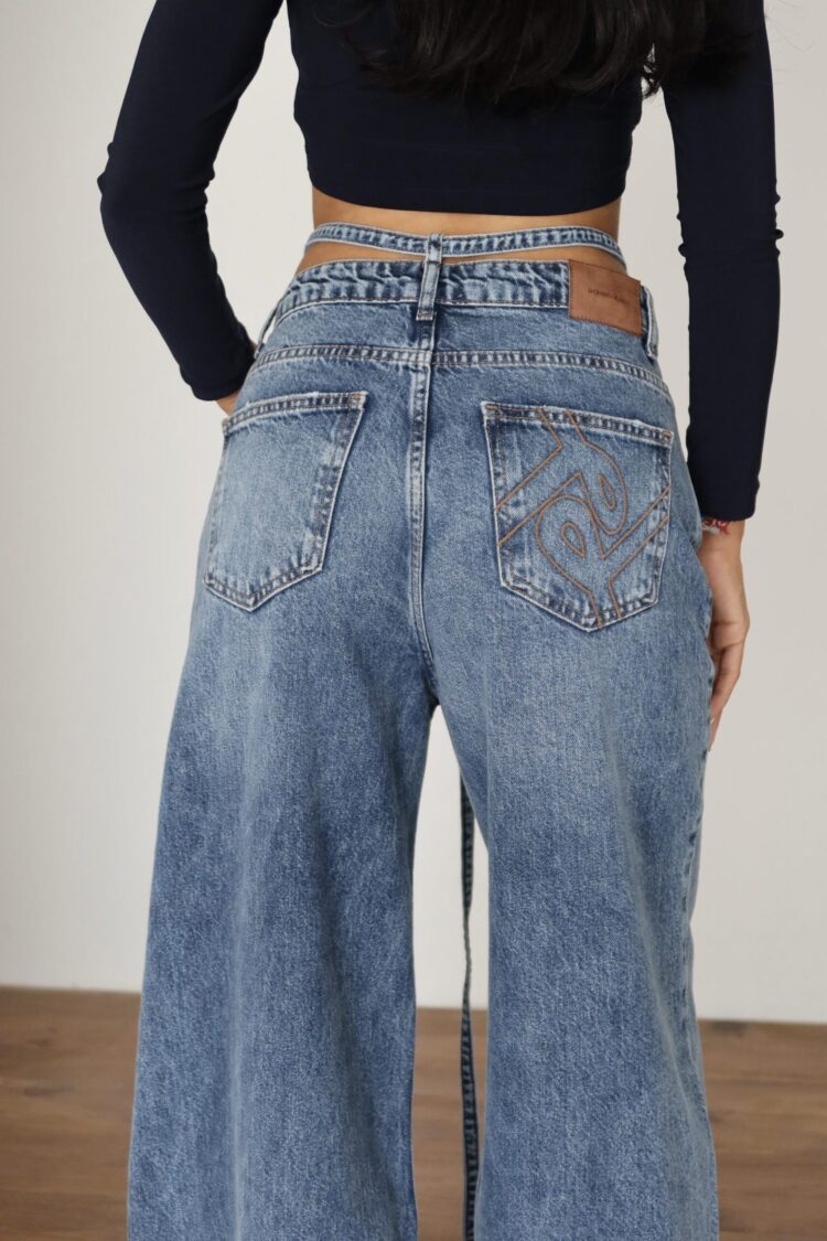 Blue Retro Casual Wide Leg Palazzo Jeans