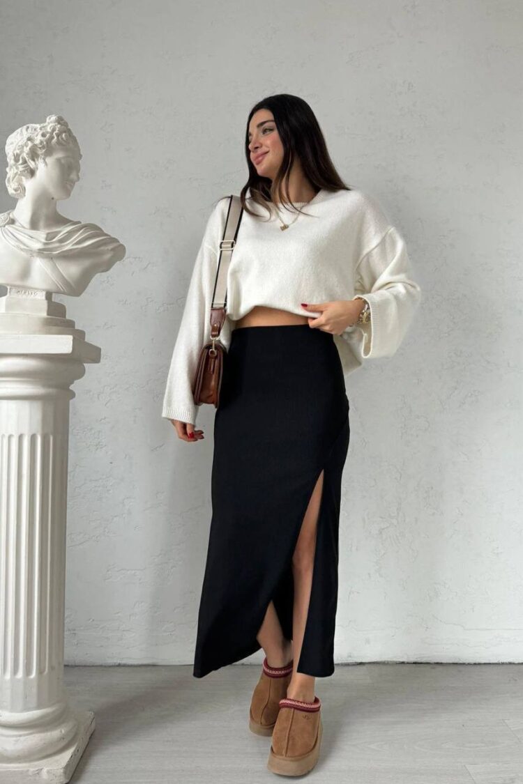 Black Pencil Skirt High Waist Maxi Elegant Formal