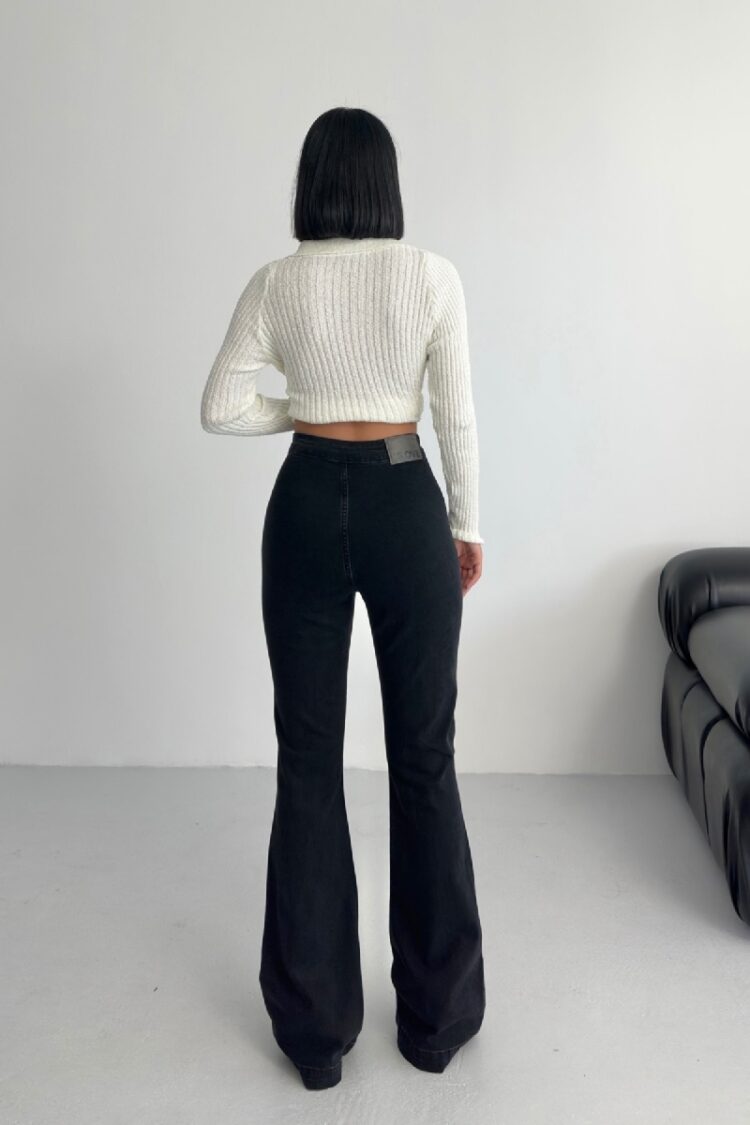 Black High Waist Mom Jeans With Flare Leg
