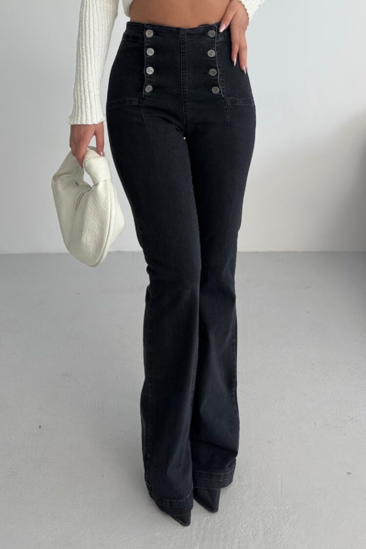 Black High Waist Mom Jeans With Flare Leg