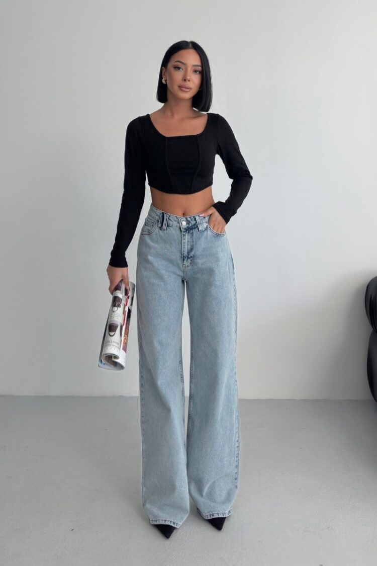Jeans High Waist Mom Wide Leg Casual