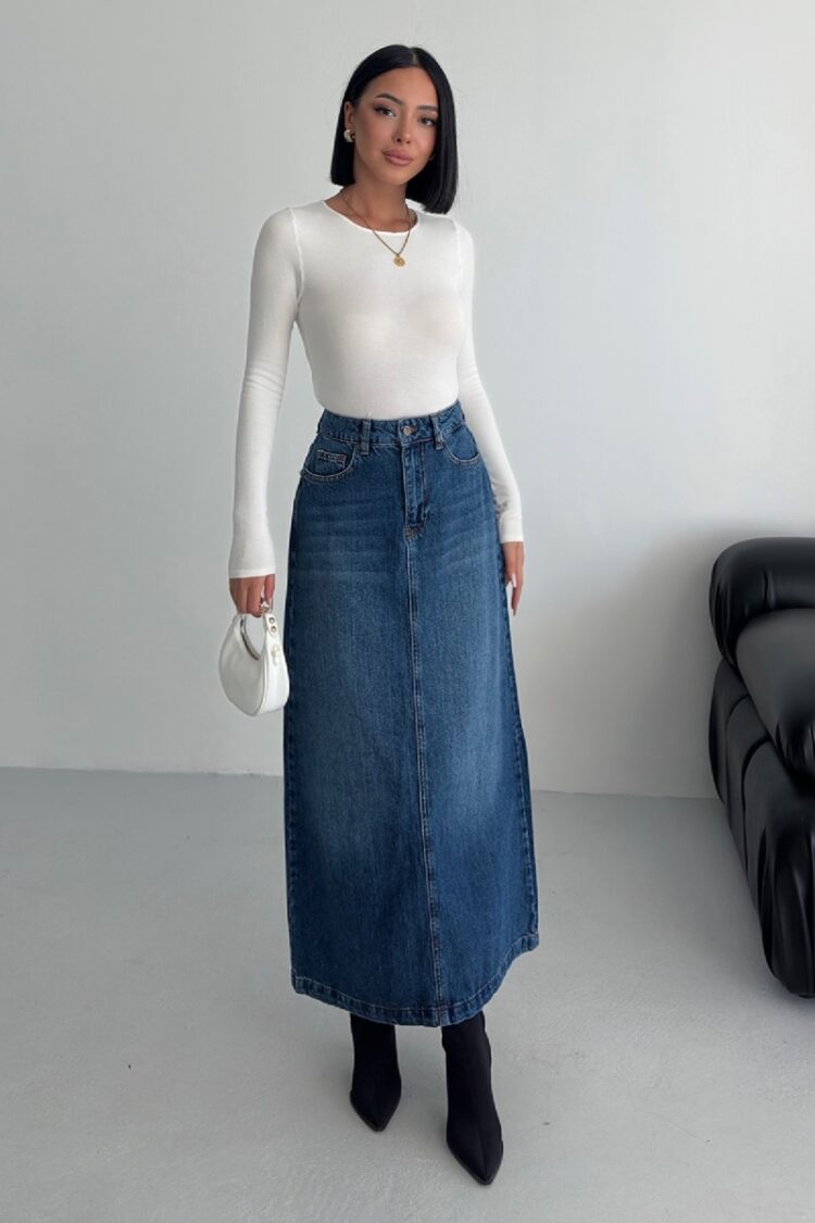 Blue A-Line Maxi Skirt With High Waist And Buttoned Closure - Brand: XLove - Women & Kids, Baby Clothes Wholesale - Globality Store