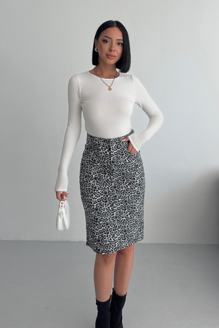 Black Leopard Print Pencil Skirt Midi High Waist
