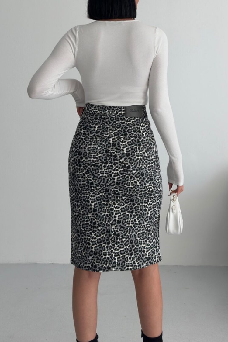 Black Leopard Print Pencil Skirt Midi High Waist
