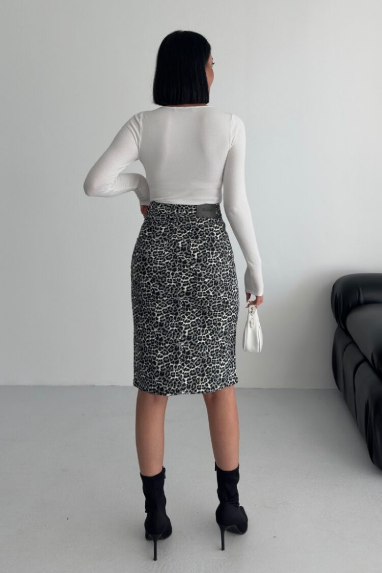 Black Leopard Print Pencil Skirt Midi High Waist