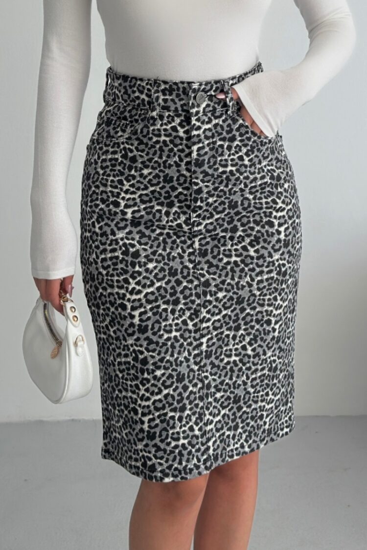 Black Leopard Print Pencil Skirt Midi High Waist