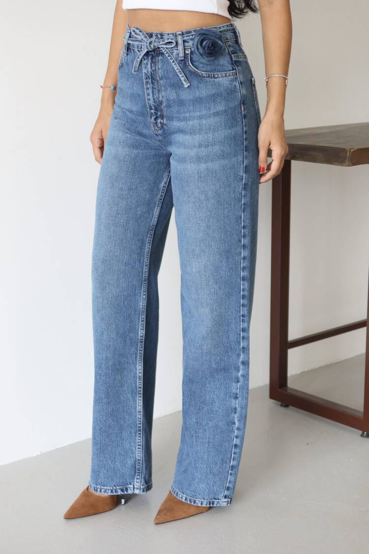Blue Mom Jeans Wide Leg High Waist Tie Closure - Brand: LACARINO - Women & Kids, Baby Clothes Wholesale - Globality Store