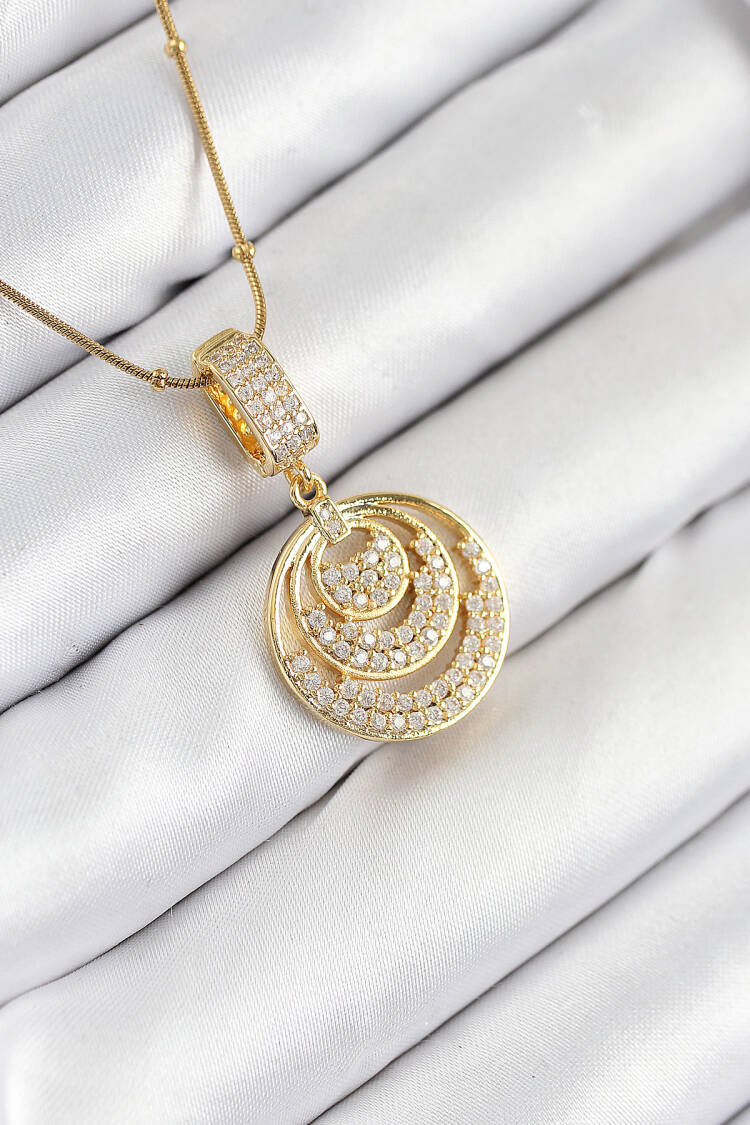 316l Steel Zircon Stone Circle Model Gold Color Women Necklace - Brand: Ebijuteri - Women & Kids, Baby Clothes Wholesale - Globality Store
