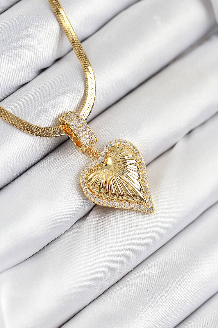 316l Steel Zircon Stone Heart Model Gold Color Women Necklace - Brand: Ebijuteri - Women & Kids, Baby Clothes Wholesale - Globality Store