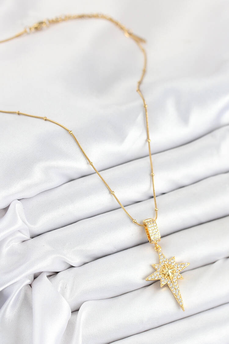 316l Steel Zircon Stone Pole Star Model Gold Color Women Necklace