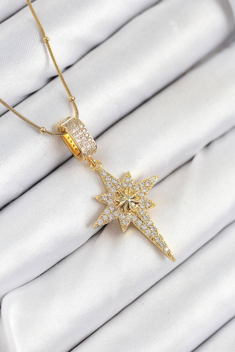 316l Steel Zircon Stone Pole Star Model Gold Color Women Necklace - Brand: Ebijuteri - Women & Kids, Baby Clothes Wholesale - Globality Store