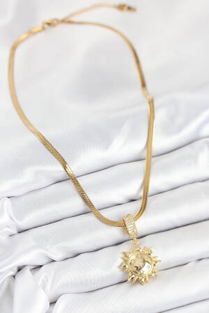316l Steel Zircon Stone Solar Model Gold Color Women Necklace - Brand: Ebijuteri - Women & Kids, Baby Clothes Wholesale - Globality Store