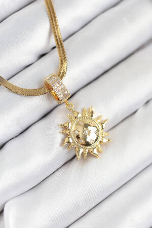 316l Steel Zircon Stone Solar Model Gold Color Women Necklace - Brand: Ebijuteri - Women & Kids, Baby Clothes Wholesale - Globality Store