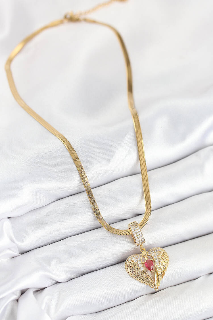 316l Steel Zircon Stone Winged Heart Model Gold Color Women Necklace