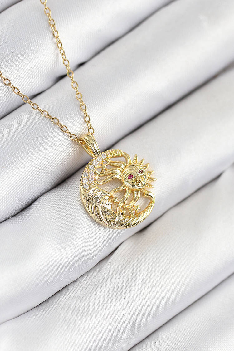 316l Steel Zircon Stone Moon And Sun Model Gold Color Women Necklace - Brand: Ebijuteri - Women & Kids, Baby Clothes Wholesale - Globality Store