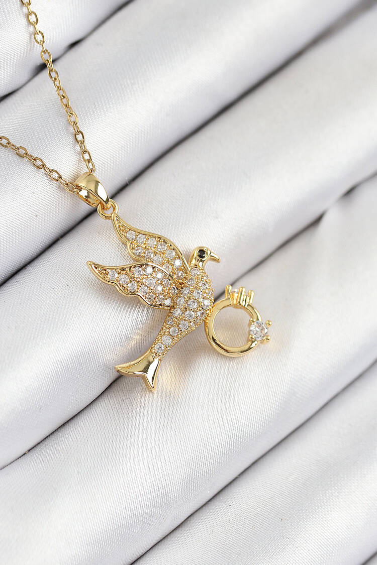 316l Steel Zircon Stone Ring Bird Model Gold Color Women Necklace - Brand: Ebijuteri - Women & Kids, Baby Clothes Wholesale - Globality Store