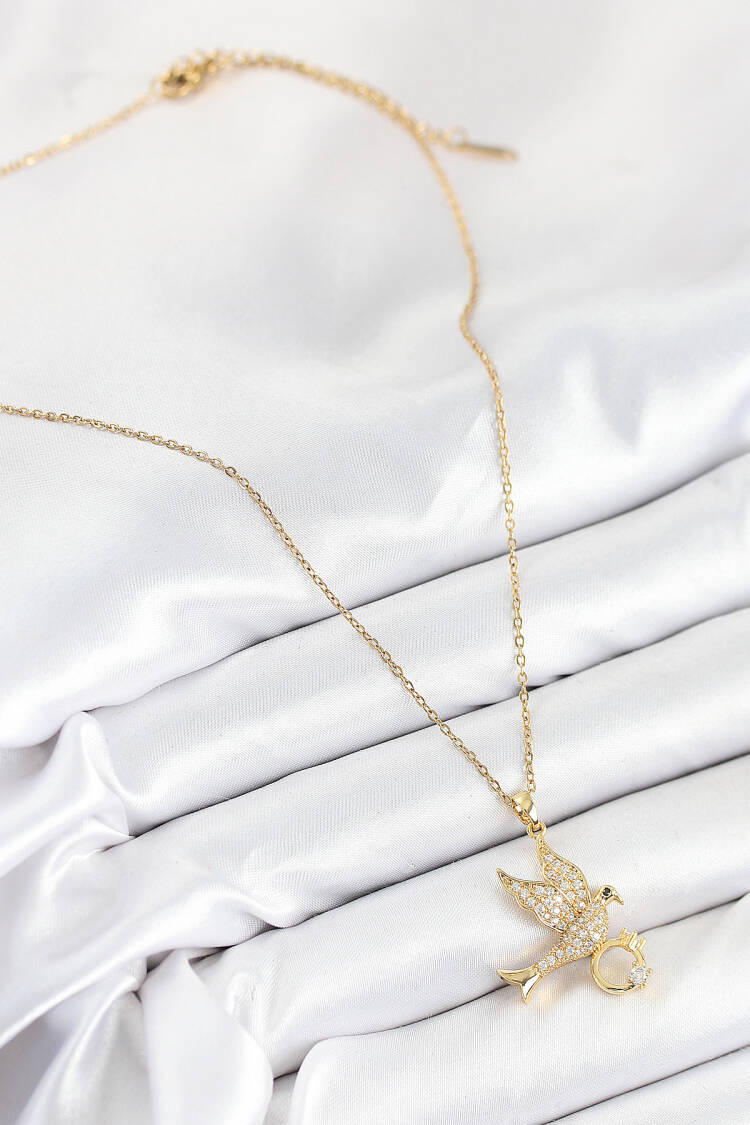 316l Steel Zircon Stone Ring Bird Model Gold Color Women Necklace