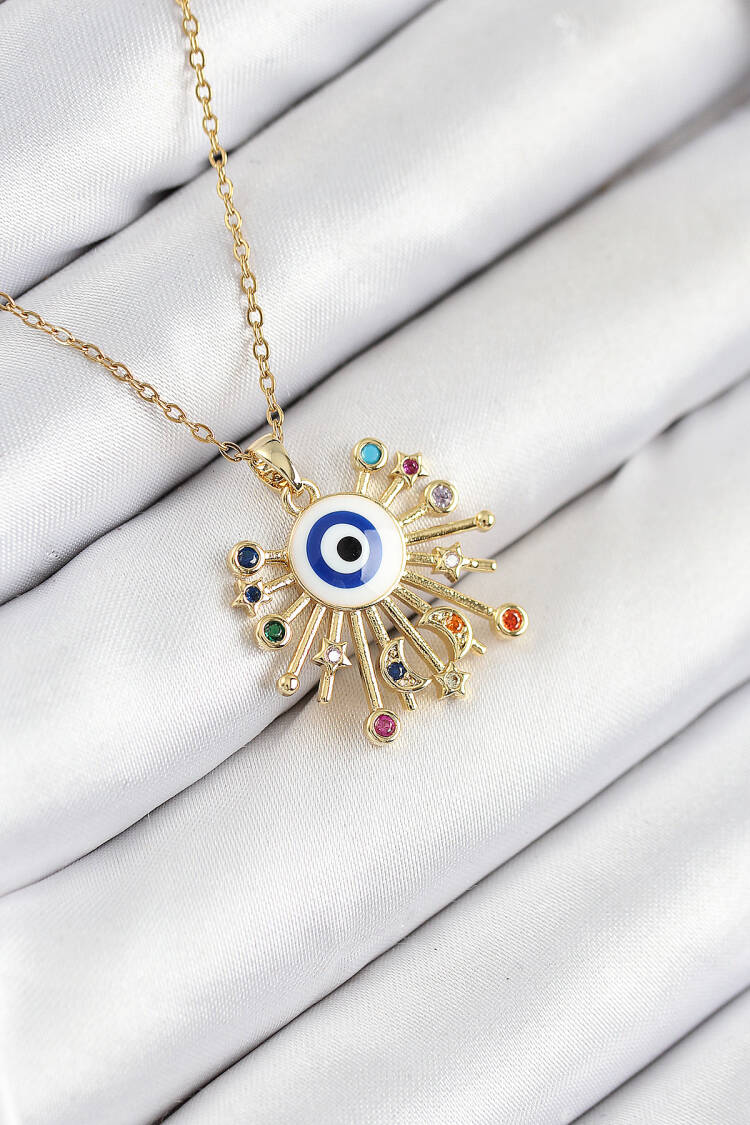 316l Steel Zircon Stone Evil Eye Model Gold Color Women Necklace - Brand: Ebijuteri - Women & Kids, Baby Clothes Wholesale - Globality Store