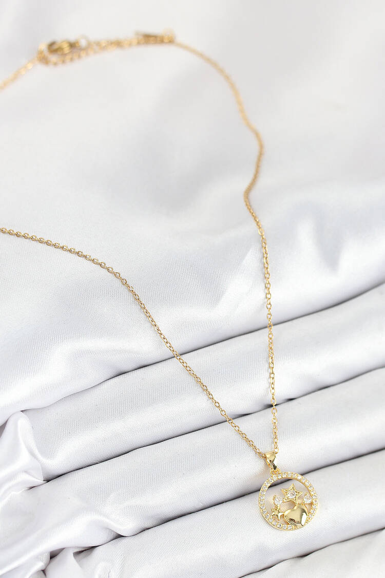 316l Steel Zircon Stone Star And Heart Model Gold Color Women Necklace