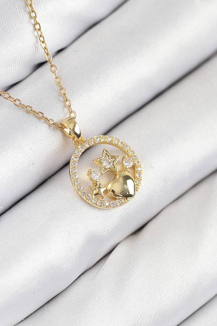 316l Steel Zircon Stone Star And Heart Model Gold Color Women Necklace - Brand: Ebijuteri - Women & Kids, Baby Clothes Wholesale - Globality Store