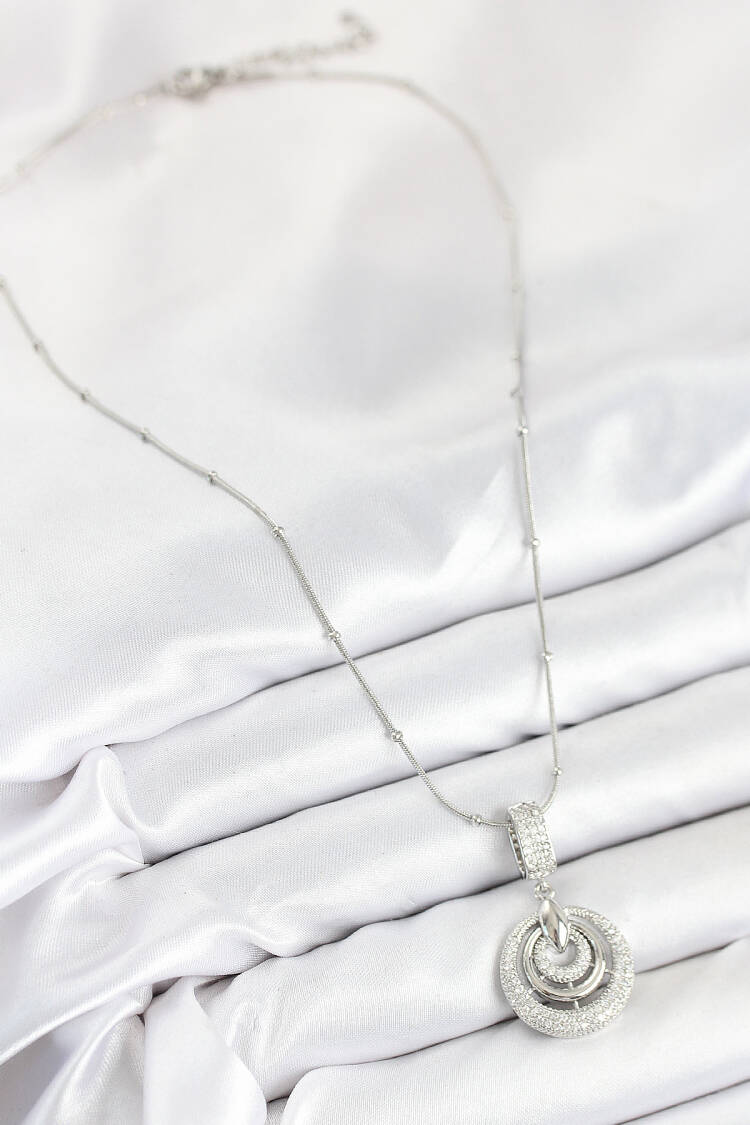 316l Steel Zircon Stone Circle Pattern Silver Color Women Necklace
