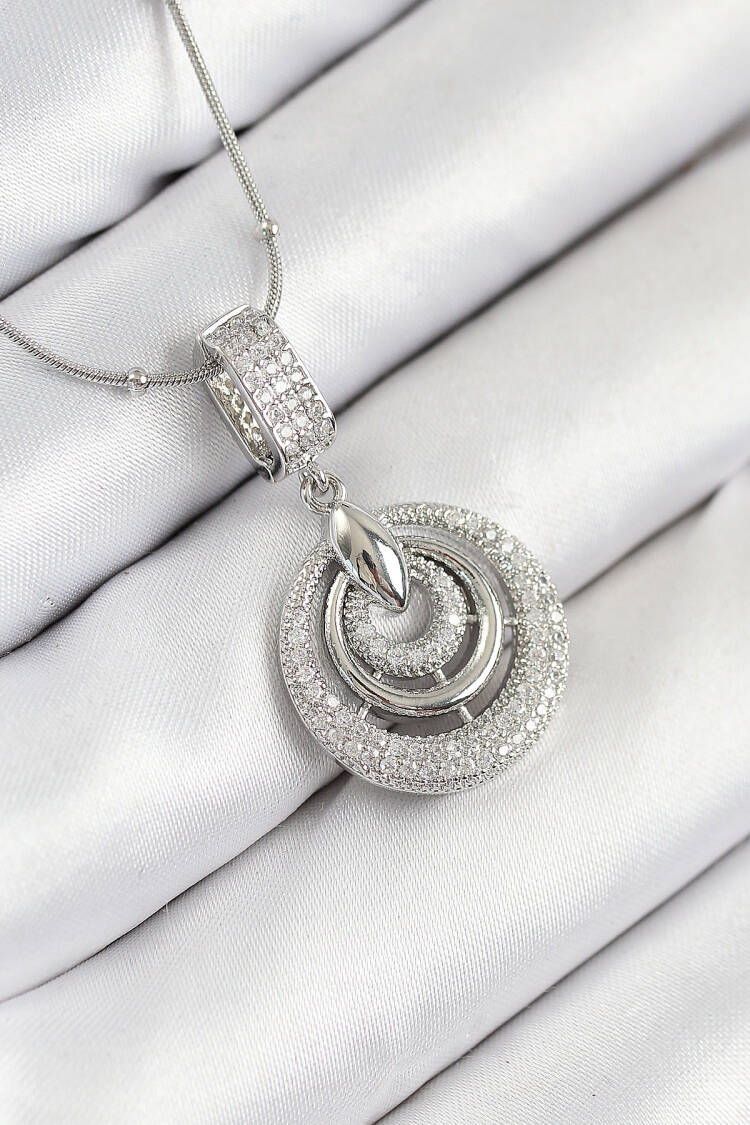 316l Steel Zircon Stone Circle Pattern Silver Color Women Necklace - Brand: Ebijuteri - Women & Kids, Baby Clothes Wholesale - Globality Store
