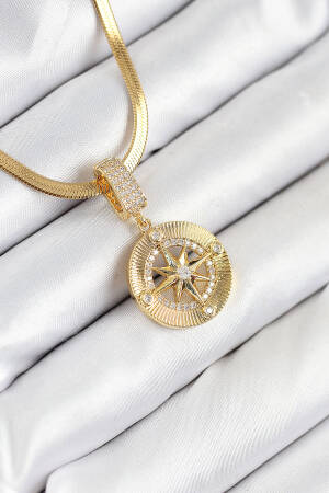 316l Steel Zircon Stone Compass Model Gold Color Women Necklace - Brand: Ebijuteri - Women & Kids, Baby Clothes Wholesale - Globality Store