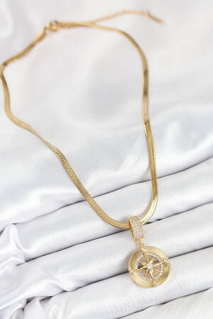 316l Steel Zircon Stone Compass Model Gold Color Women Necklace - Brand: Ebijuteri - Women & Kids, Baby Clothes Wholesale - Globality Store