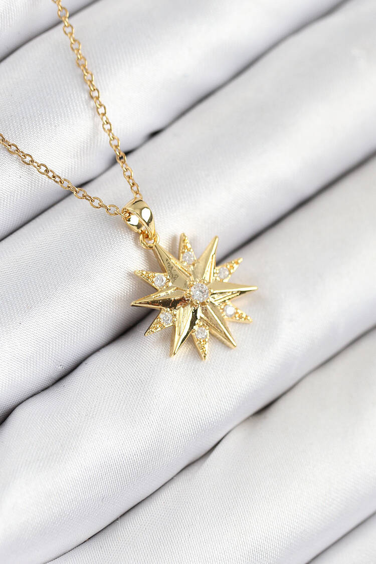 316l Steel Zircon Stone Pole Star Model Gold Color Women Necklace - Brand: Ebijuteri - Women & Kids, Baby Clothes Wholesale - Globality Store