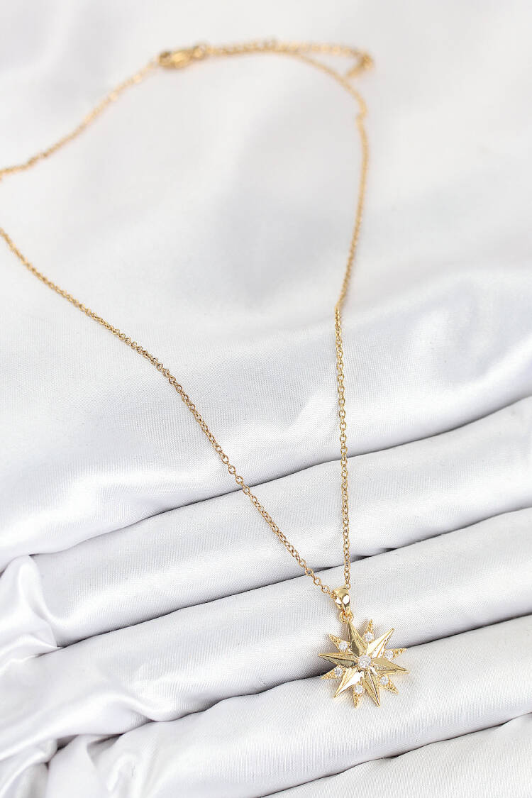 316l Steel Zircon Stone Pole Star Model Gold Color Women Necklace