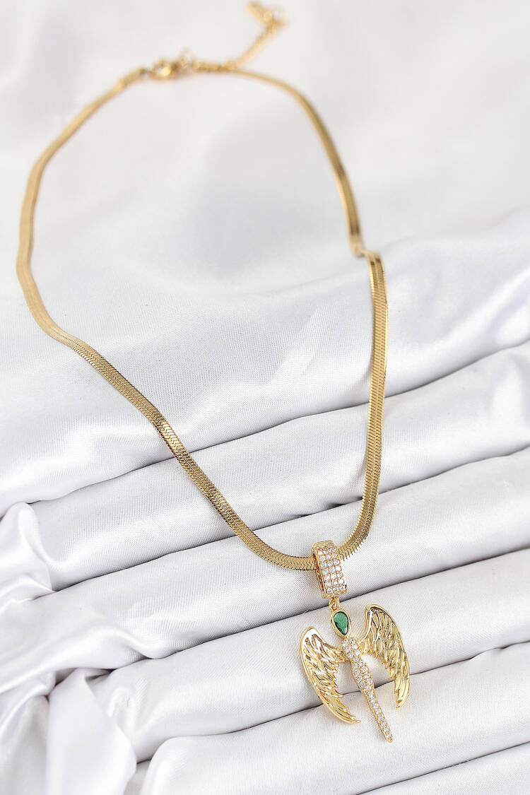 316l Steel Zircon Stone Angel Model Gold Color Women Necklace
