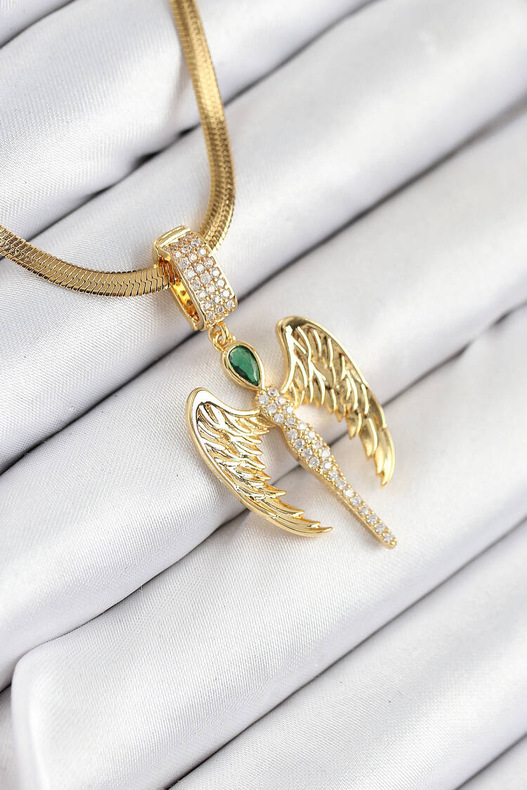 316l Steel Zircon Stone Angel Model Gold Color Women Necklace - Brand: Ebijuteri - Women & Kids, Baby Clothes Wholesale - Globality Store