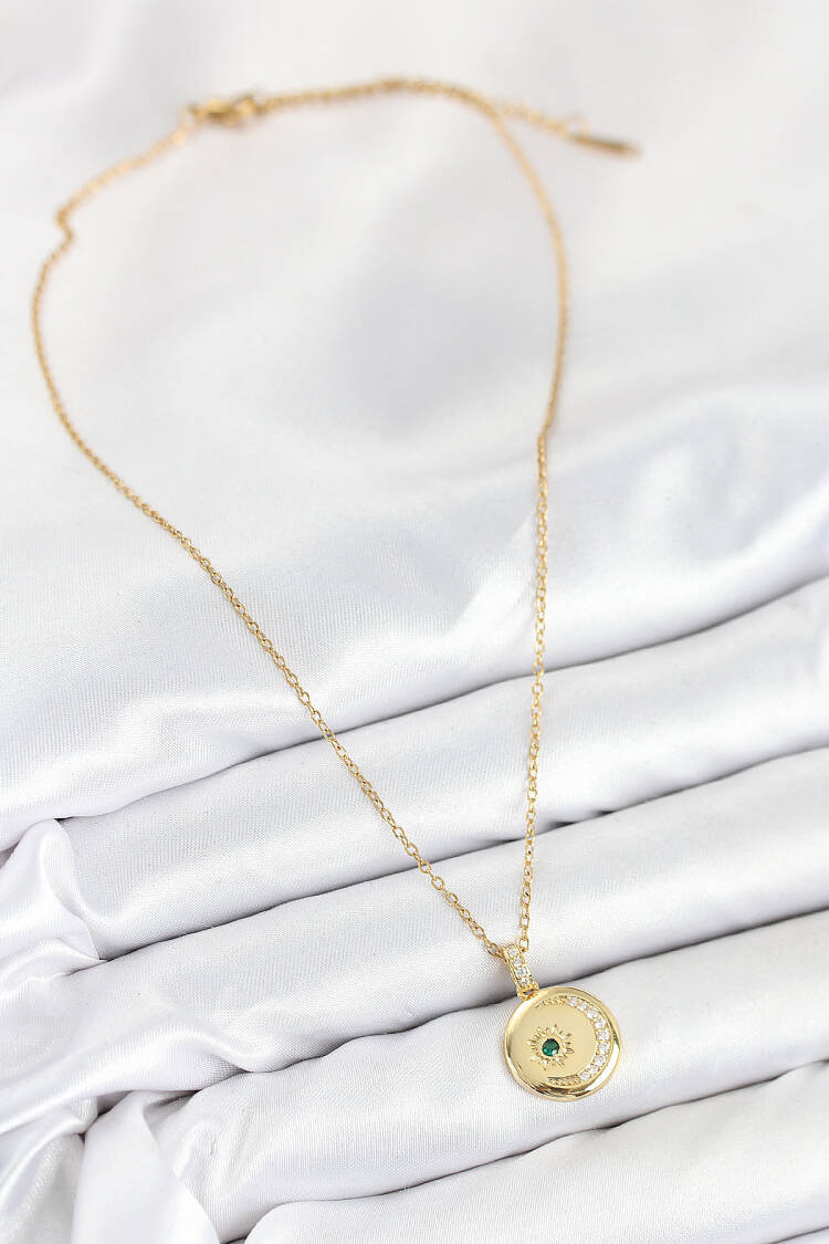 316l Steel Zircon Stone Moon And Sun Model Gold Color Women Necklace