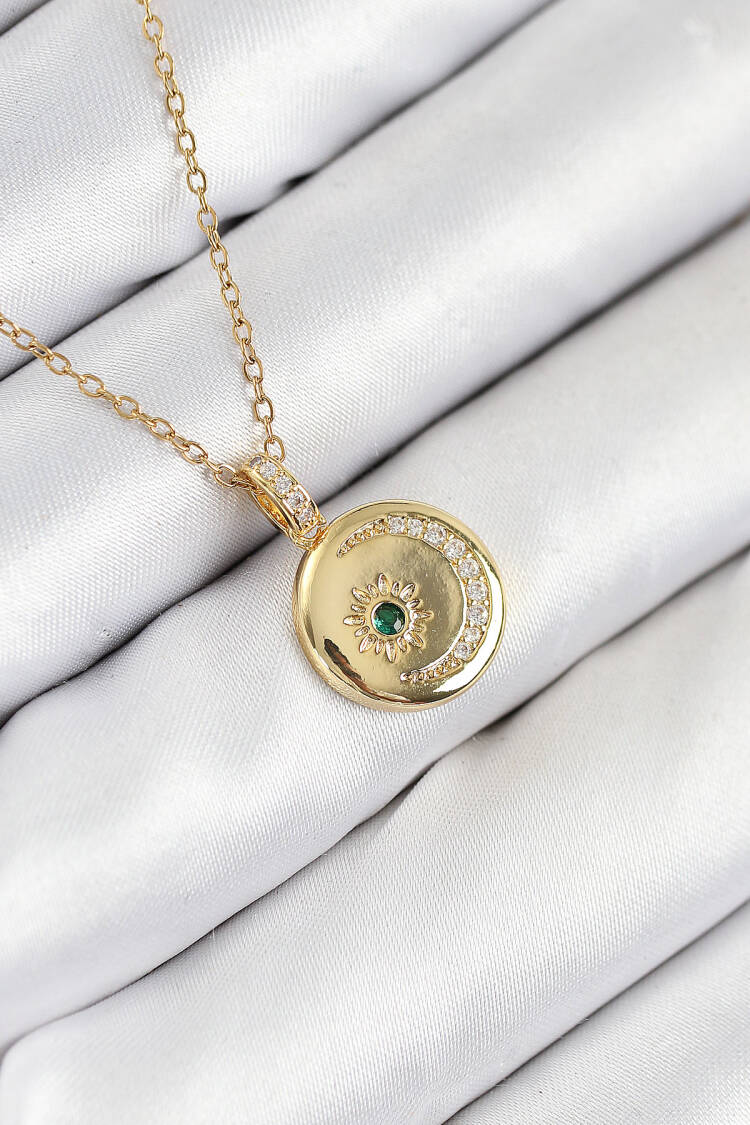 316l Steel Zircon Stone Moon And Sun Model Gold Color Women Necklace - Brand: Ebijuteri - Women & Kids, Baby Clothes Wholesale - Globality Store