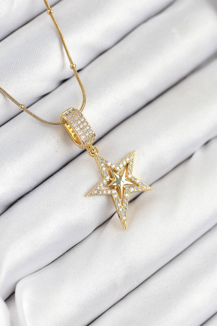 316l Steel Zircon Stone Star Model Gold Color Women Necklace - Brand: Ebijuteri - Women & Kids, Baby Clothes Wholesale - Globality Store