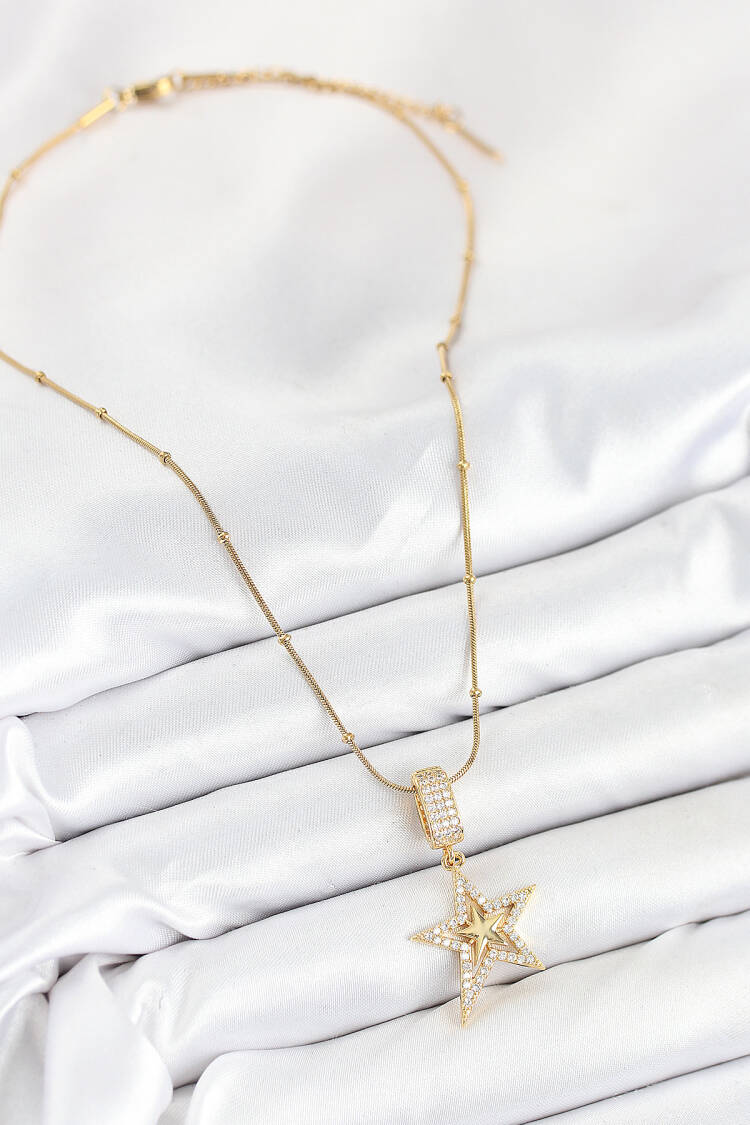 316l Steel Zircon Stone Star Model Gold Color Women Necklace