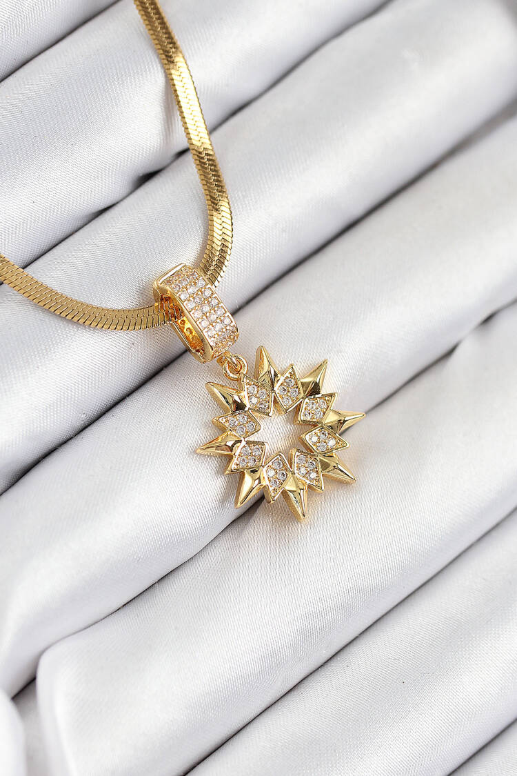 316l Steel Zircon Stone Star Model Gold Color Women Necklace - Brand: Ebijuteri - Women & Kids, Baby Clothes Wholesale - Globality Store
