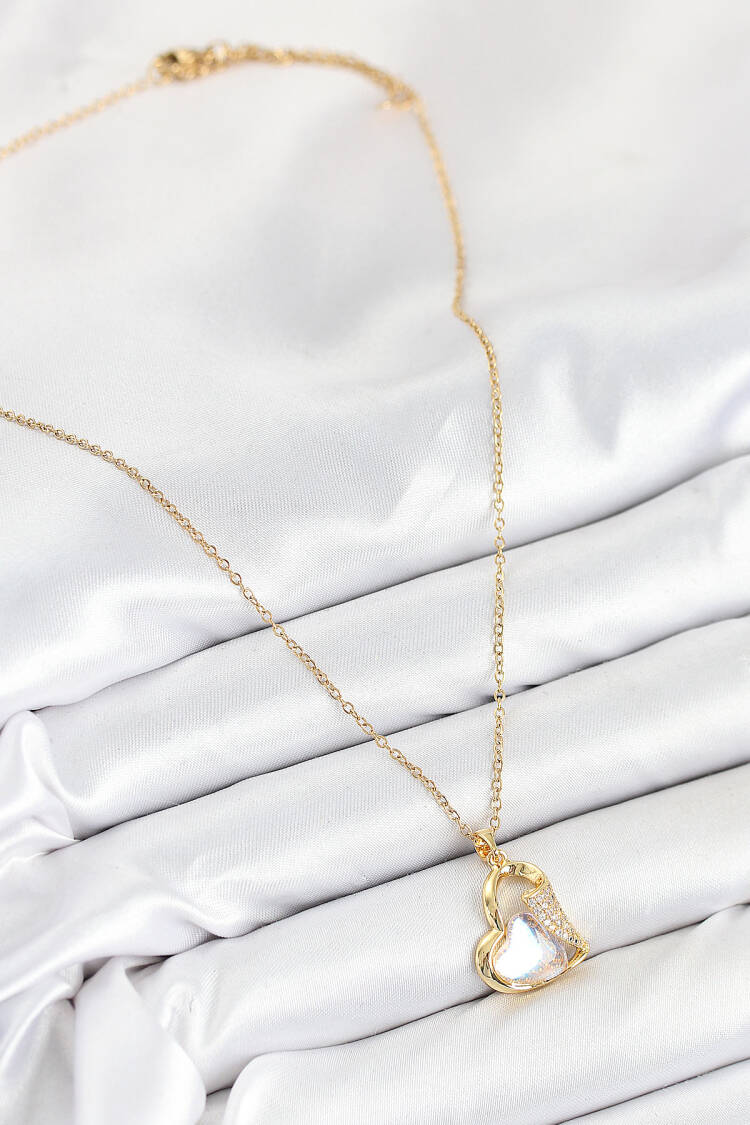 316l Steel Zircon Stone Heart Model Gold Color Women Necklace