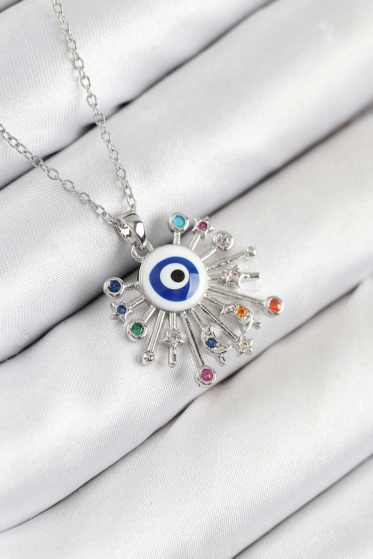 316l Steel Zircon Stone Evil Eye Model Silver Color Women Necklace - Brand: Ebijuteri - Women & Kids, Baby Clothes Wholesale - Globality Store