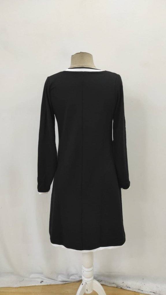 Black Elegant A-Line Dress With Long Sleeves