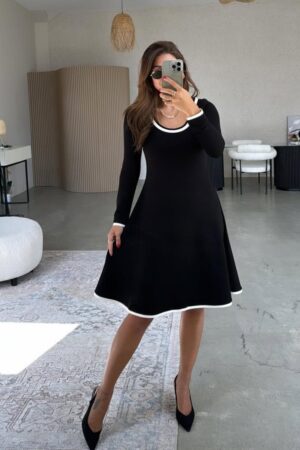 Black Elegant A-Line Dress With Long Sleeves - Brand: Janes - Women & Kids, Baby Clothes Wholesale - Globality Store