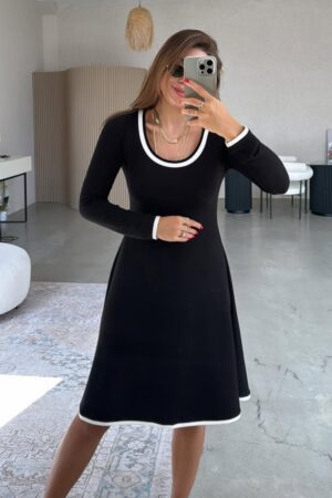 Black Elegant A-Line Dress With Long Sleeves - Brand: Janes - Women & Kids, Baby Clothes Wholesale - Globality Store