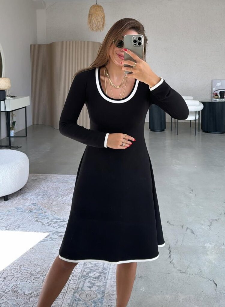 Black Elegant A-Line Dress With Long Sleeves - Brand: Janes - Women & Kids, Baby Clothes Wholesale - Globality Store