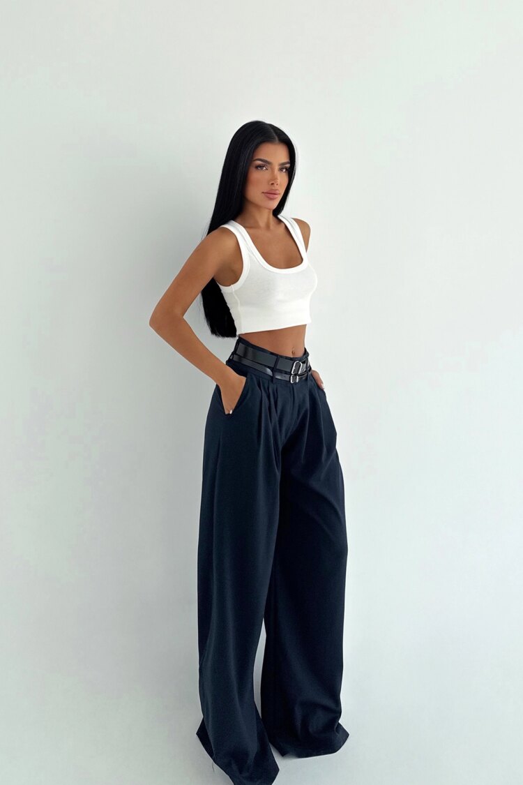 Black Palazzo Pants With Wide Leg And High Waist