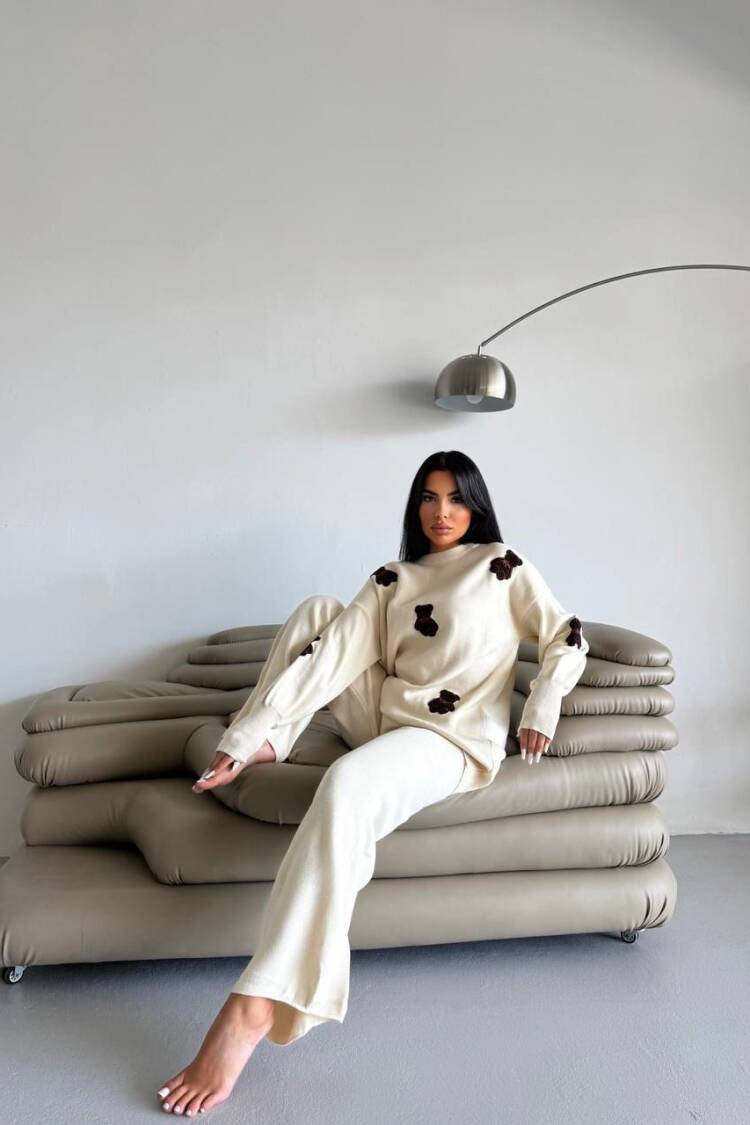 Beige Casual Modest Set With Palazzo Pants