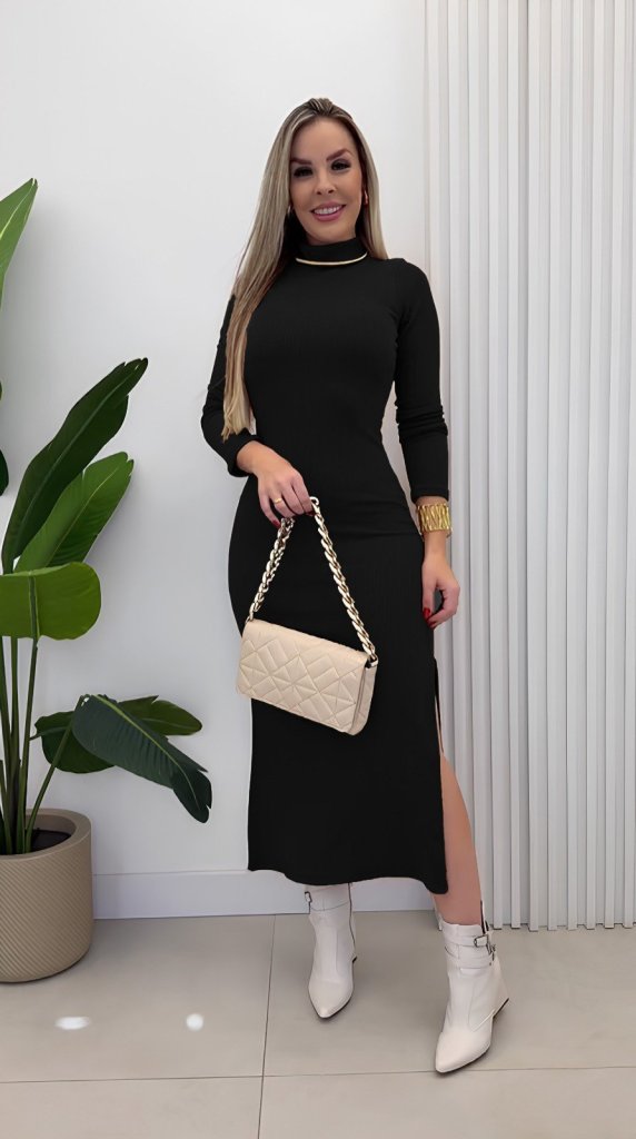 Elegant Bodycon Dress With High Neck