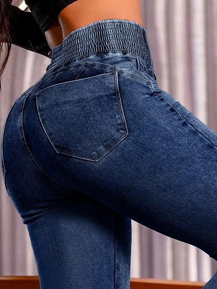 Blue Casual Sexy Bootcut Pants With Flare Leg