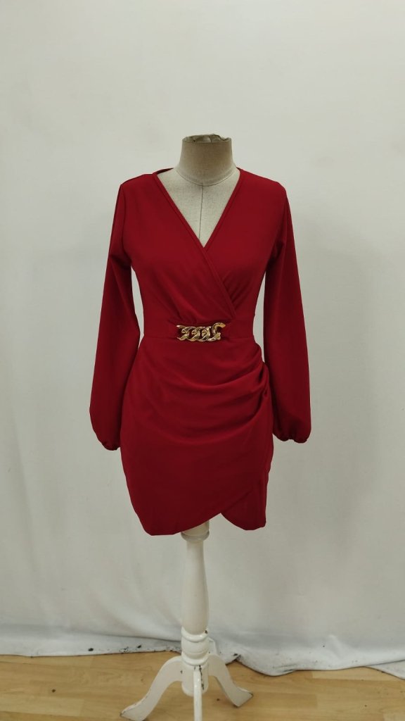 Red Sexy Elegant Formal Glam Wrap Mini Dress