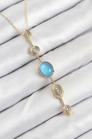 Brass Chain Blue Gold Color Zircon Stone Y Necklace - Brand: Ebijuteri - Women & Kids, Baby Clothes Wholesale - Globality Store